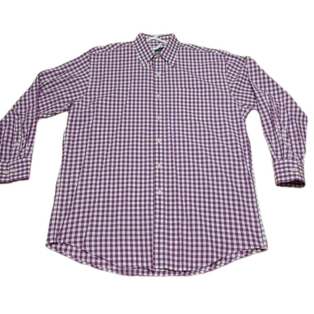Nautica Men's Shirt 16 32/33 Purple White Checkered Long Sleeve Classic Fit L LS